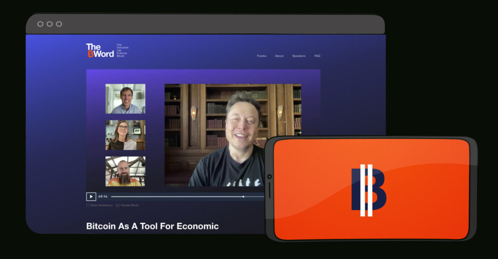 Elon Musk presenting during a virtual bitcoin event
