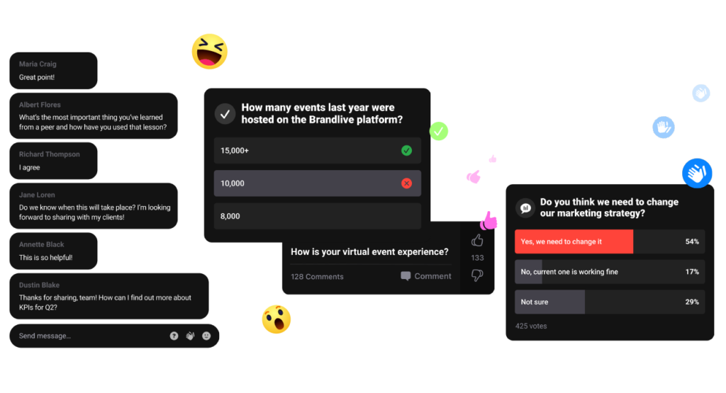 graphic of chats reactions and polls